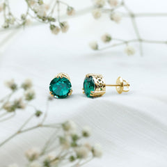 8 MM Created Emerald Solitaire Stud Earrings in Double Claw Setting