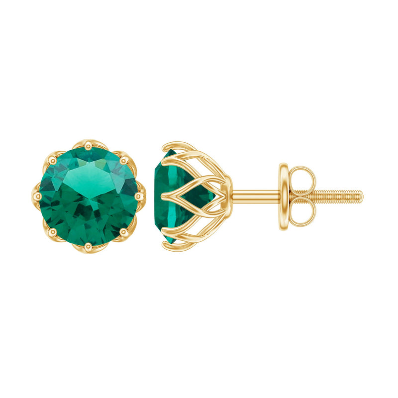 Round Lab Created Emerald Solitaire Stud Earrings