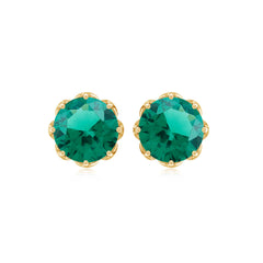 Round Lab Created Emerald Solitaire Stud Earrings