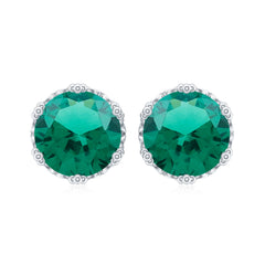 Solitaire Lab Created Emerald Stud Earrings in Crown Setting