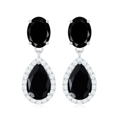 4.75 CT Lab Created Black Diamond Classic Teardrop Earrings with Diamond Halo