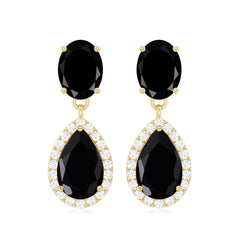 4.75 CT Lab Created Black Diamond Classic Teardrop Earrings with Diamond Halo