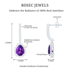 Natural Amethyst Bridal Earrings with Moissanite Halo