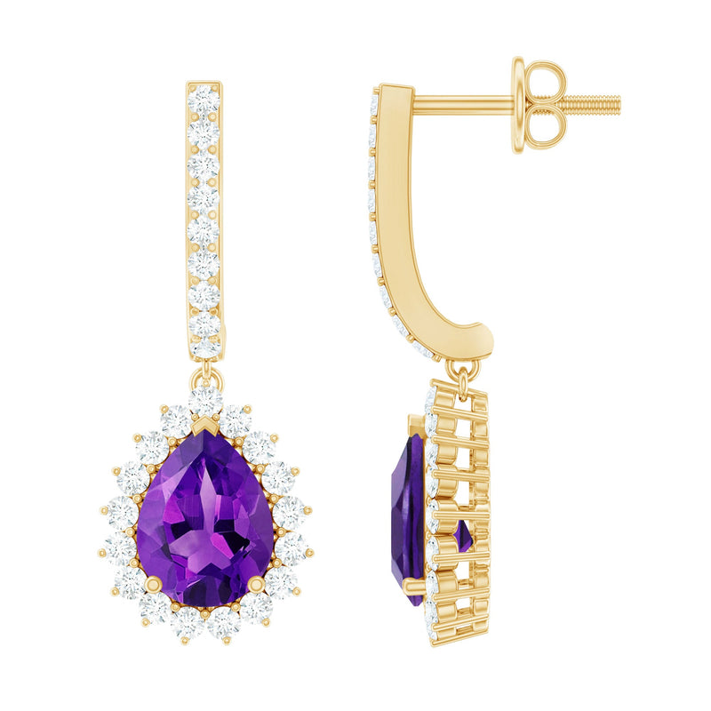 Natural Amethyst Bridal Earrings with Moissanite Halo