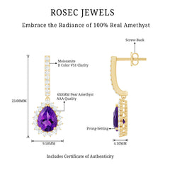 Natural Amethyst Bridal Earrings with Moissanite Halo