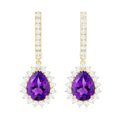 Natural Amethyst Bridal Earrings with Moissanite Halo