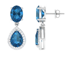 4.5 CT London Blue Topaz and Diamond Dangle Drop Earrings