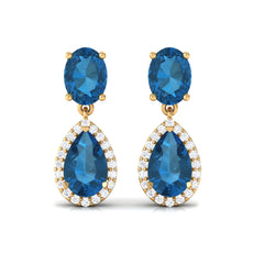 4.5 CT London Blue Topaz and Diamond Dangle Drop Earrings