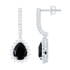 Black Onyx and Moissanite Bridal Teardrop Earrings