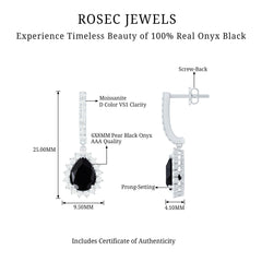 Black Onyx and Moissanite Bridal Teardrop Earrings