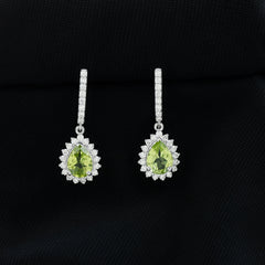 Peridot and Moissanite Bridal Teardrop Earrings
