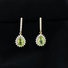 Peridot and Moissanite Bridal Teardrop Earrings