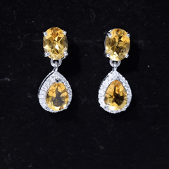 Natural 4.2 Carat Citrine and Diamond Teardrop Earrings