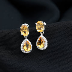Natural 4.2 Carat Citrine and Diamond Teardrop Earrings