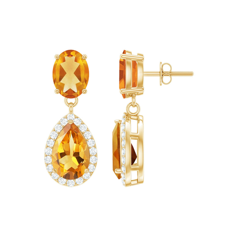 Natural 4.2 Carat Citrine and Diamond Teardrop Earrings