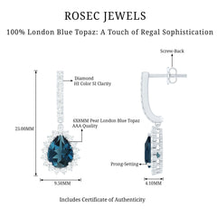 London Blue Topaz Teardrop Hoop Earrings with Diamond Halo
