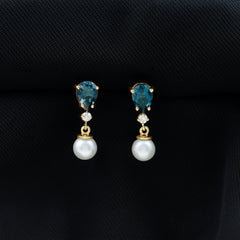 Genuine Freshwater Pearl Drop Earring With London Blue Topaz