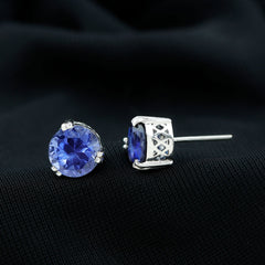 5 Carat Lab Created Blue Sapphire Solitaire Stud Earrings