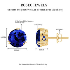 5 Carat Lab Created Blue Sapphire Solitaire Stud Earrings