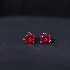 8MM Lab Created Ruby Solitaire Stud Earrings for Women