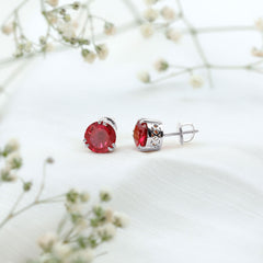 8MM Lab Created Ruby Solitaire Stud Earrings for Women