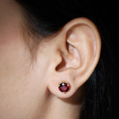 8MM Lab Created Ruby Solitaire Stud Earrings for Women