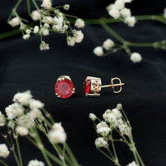 8MM Lab Created Ruby Solitaire Stud Earrings for Women