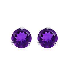 Natural 7mm Solitaire Amethyst Stud Earrings with Certificate