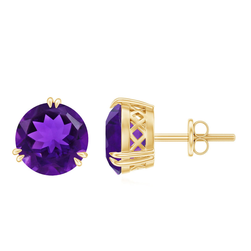 Natural 7mm Solitaire Amethyst Stud Earrings with Certificate