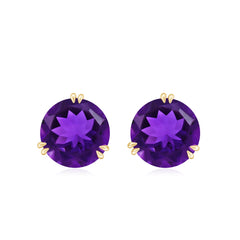 Natural 7mm Solitaire Amethyst Stud Earrings with Certificate