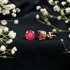 Lab Created Ruby Stud Earring in Double Claw Prong Setting