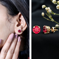 Lab Created Ruby Stud Earring in Double Claw Prong Setting