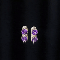 Natural Amethyst and Diamond Bridal Stud Earrings