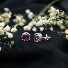 Natural Amethyst and Diamond Bridal Stud Earrings
