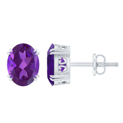 2 Carat Oval Cut Amethyst Solitaire Stud Earrings