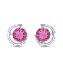 Genuine 1 Carat Pink Tourmaline Solitaire Stud Earrings
