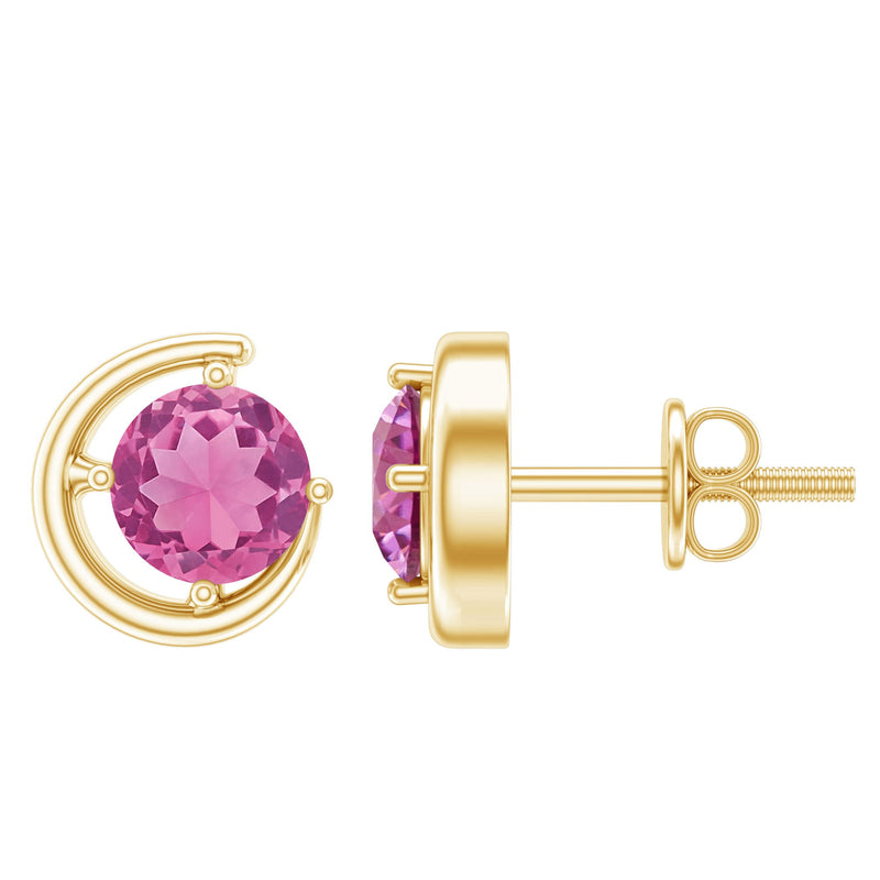 Genuine 1 Carat Pink Tourmaline Solitaire Stud Earrings