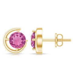 Genuine 1 Carat Pink Tourmaline Solitaire Stud Earrings