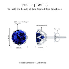 Round Lab Created Blue Sapphire Stud Earrings in Decorative Setting