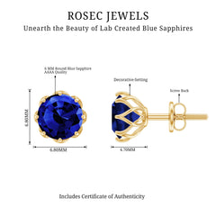 Round Lab Created Blue Sapphire Stud Earrings in Decorative Setting