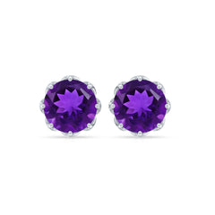 Natural Amethyst Solitaire Stud Earrings with Screw Back