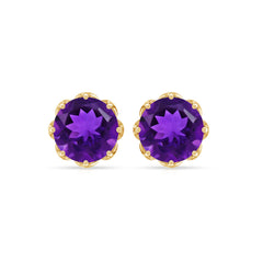 Natural Amethyst Solitaire Stud Earrings with Screw Back