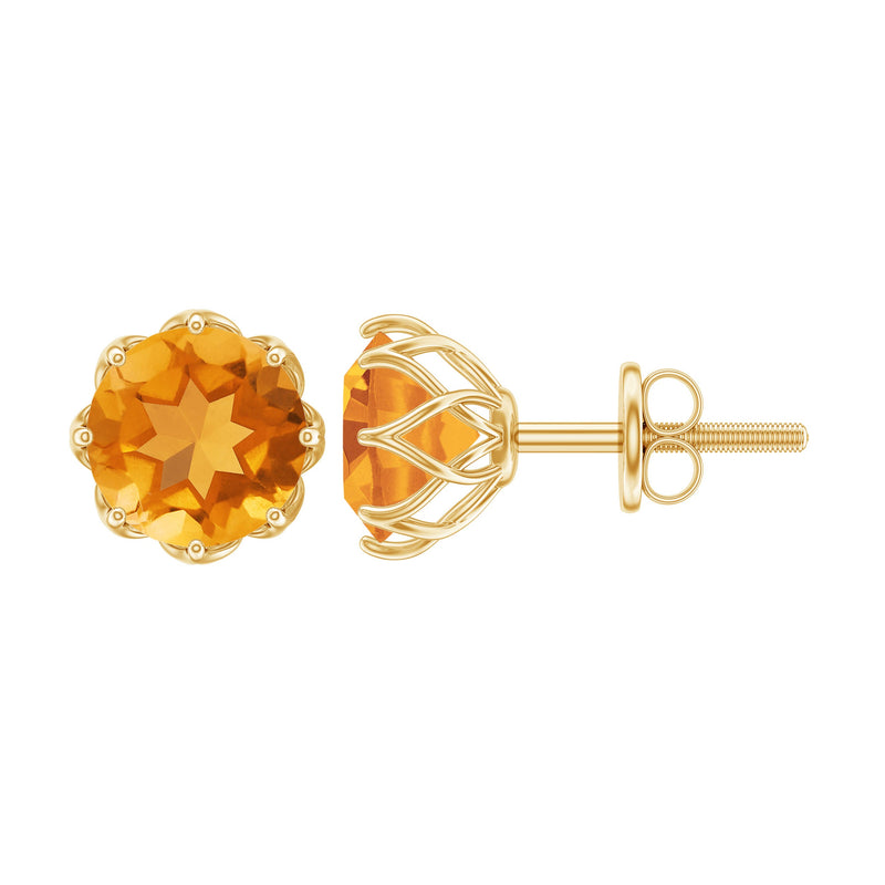 Natural 7mm Citrine Stud Earrings with Screw Back