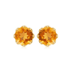Natural 7mm Citrine Stud Earrings with Screw Back