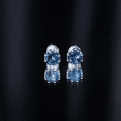 Genuine 7MM London Blue Topaz Solitaire Stud Earrings With Certificate