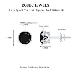 3 Carat Genuine Black Spinel Crown Stud Earrings