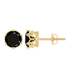 3 Carat Genuine Black Spinel Crown Stud Earrings