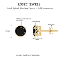 3 Carat Genuine Black Spinel Crown Stud Earrings