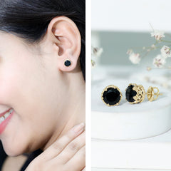 3 Carat Genuine Black Spinel Crown Stud Earrings