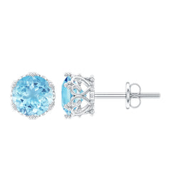 1.5 Carat Genuine Aquamarine Crown Stud Earrings